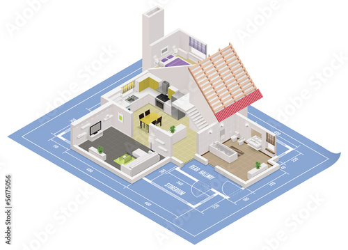Vector isometric house cutaway icon