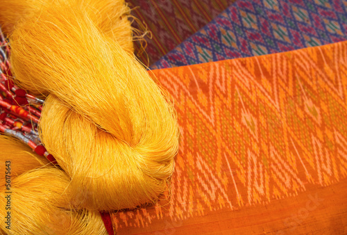 beautiful Thai silk cloths and raw silk threads material
