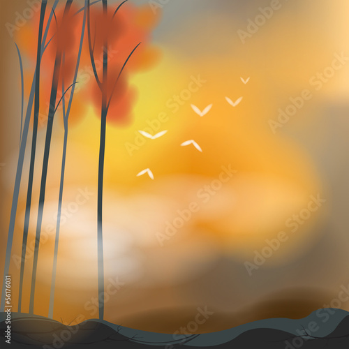 Barren autumn background in sunset scene, create by vector