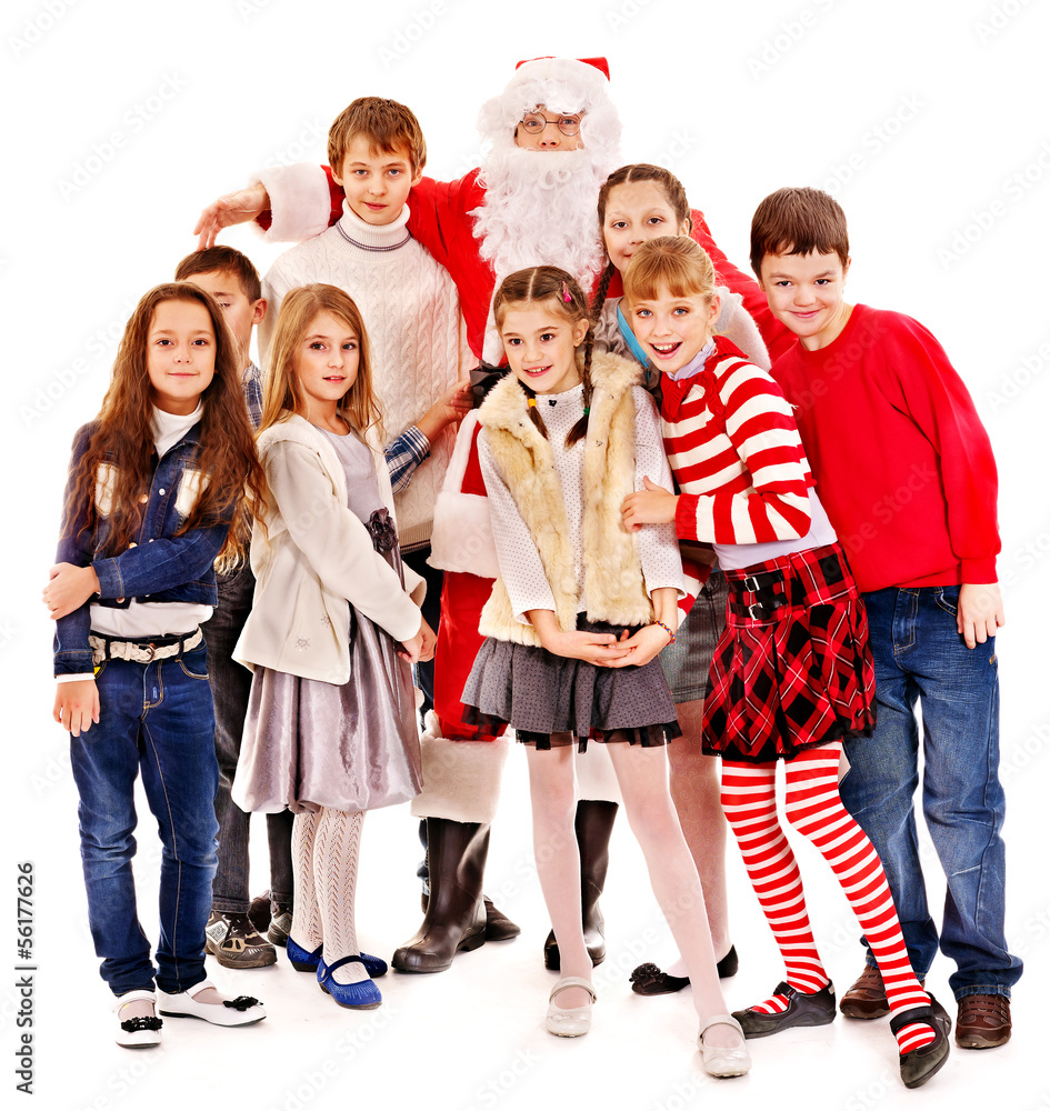 Fototapeta premium Group of children with Santa Claus.