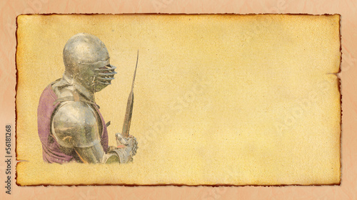 Armored knight with battle-axe - retro postcard