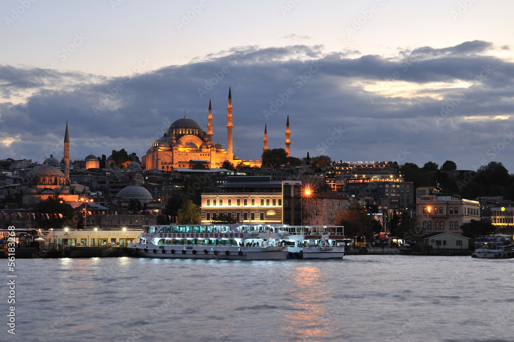 Suleymaniye Mosque in blue night istanbul turkey
