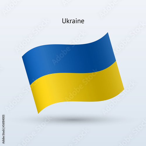 Ukraine flag waving form. Vector illustration.