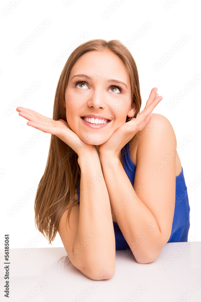 Portrait of a smiling woman thinking Portrait of a smiling woman thinking