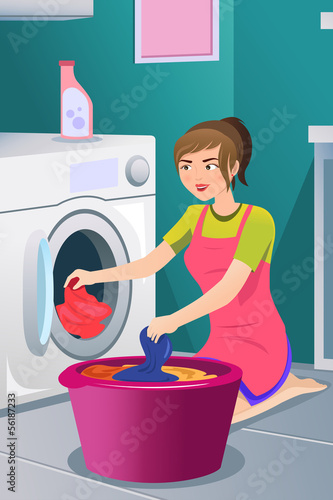 Housewife doing laundry