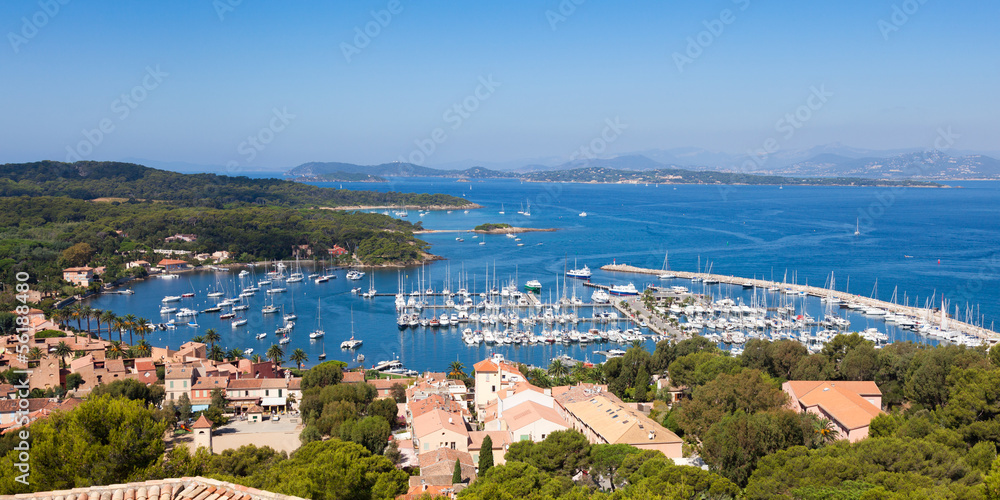 View of Porquerolles island marina in France