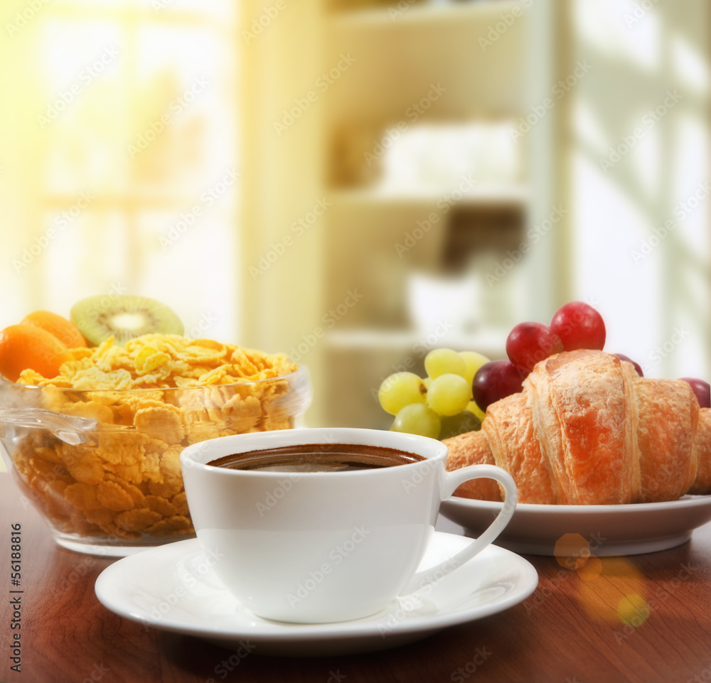 healthy breakfast with coffee in sunny morning healthy breakfast with coffee in sunny morning