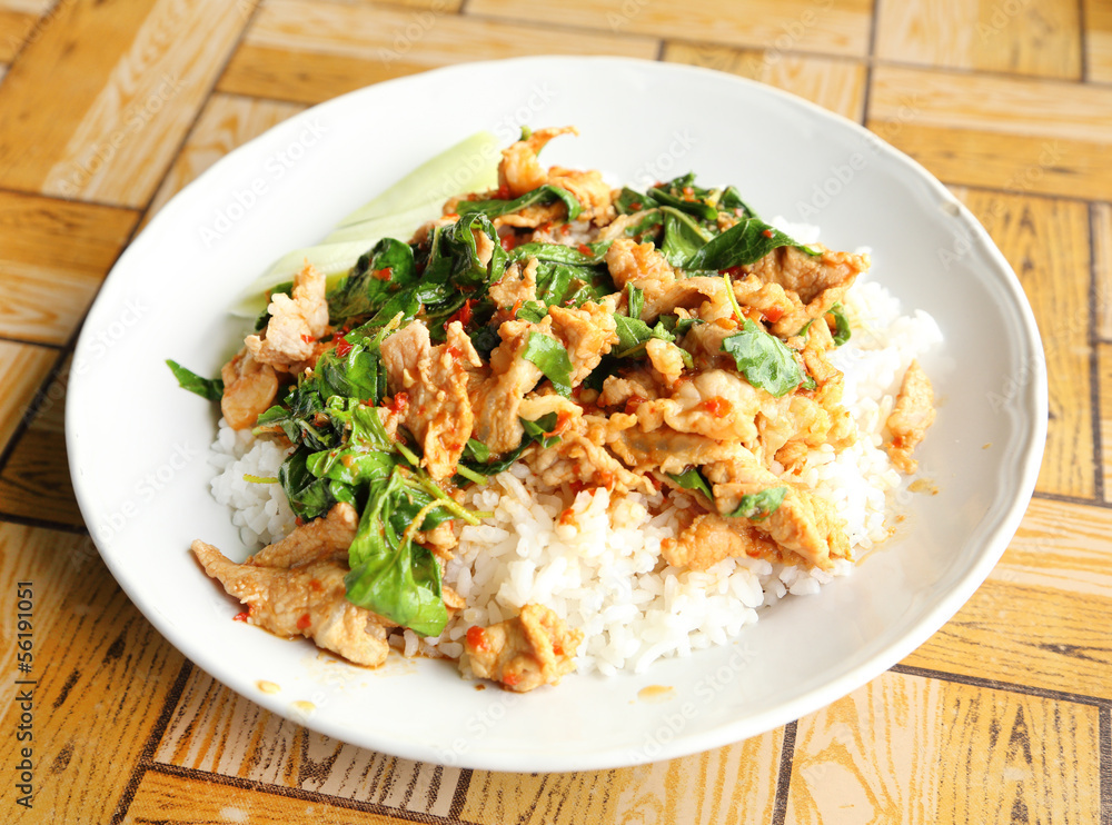 fried rice with basil pork