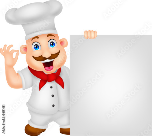 chef cartoon character with blank sign