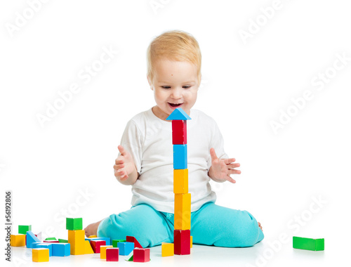 kid girl playing with block toys