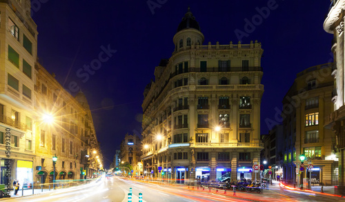 Night view of  Laietana street   in Barcelona © JackF