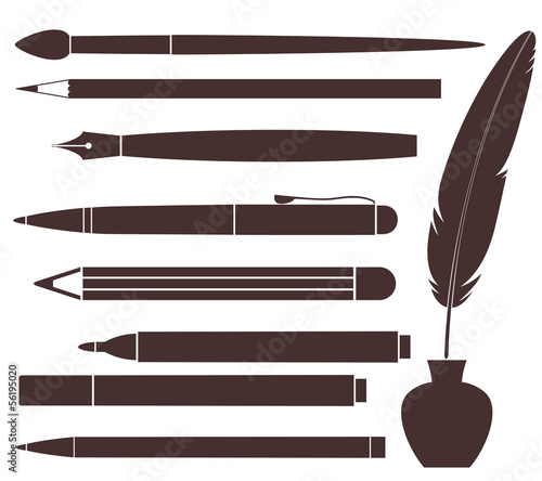 Pencil. Pen. Brush. Felt Pen. Feather