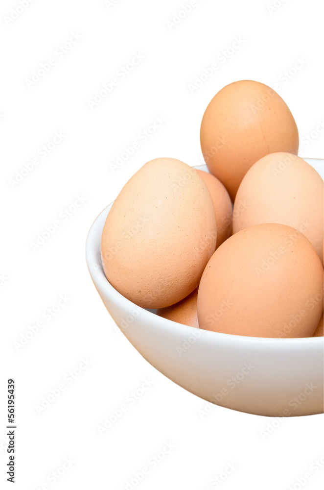 Eggs in white bowl isolated on white background Eggs in white bowl isolated on white background