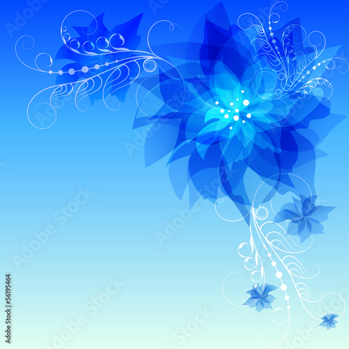 Blue abstract flowers, the angle