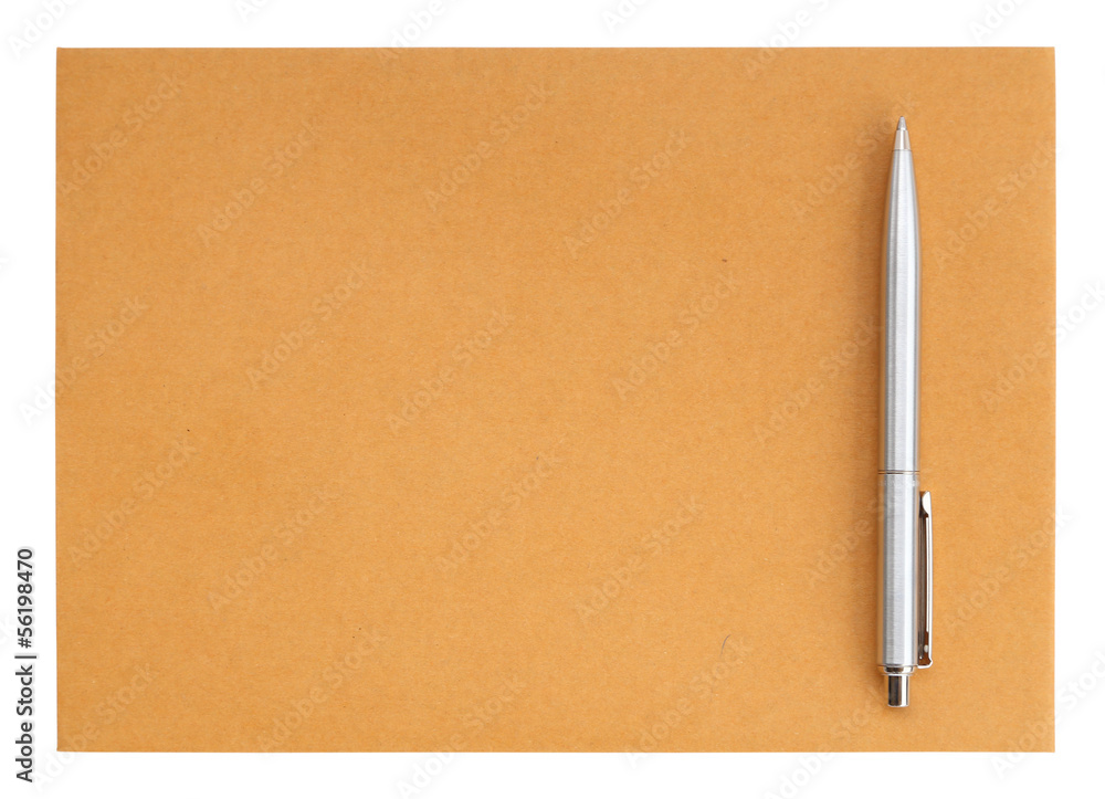 pen on the envelope on white background pen on the envelope on white background