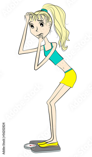 Thin blonde girl on scales