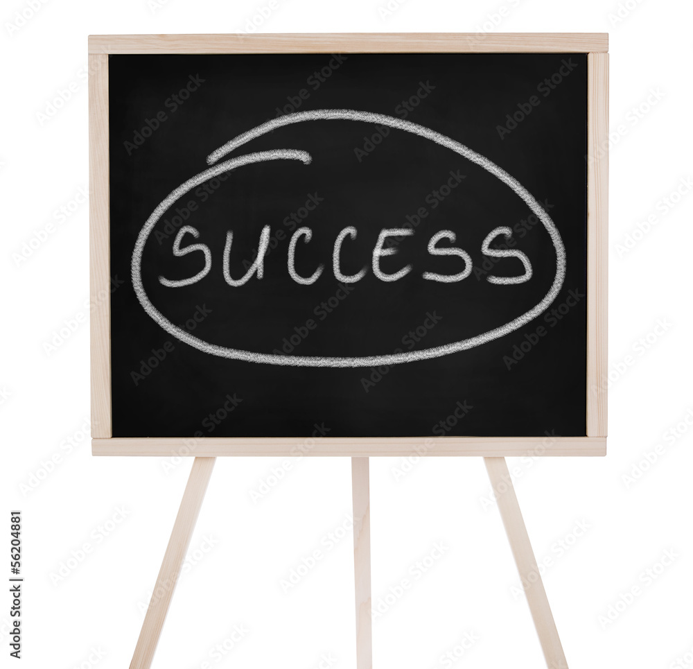 Success sign on blackboard isolated on white