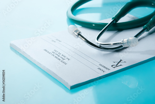 Empty medical prescription with a stethoscope