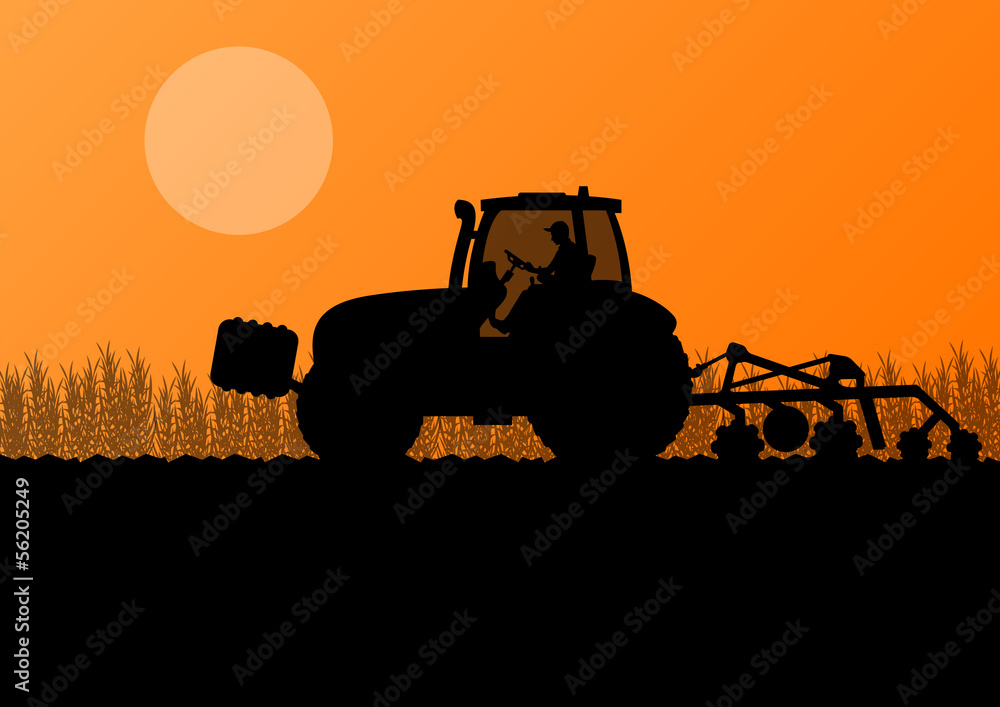 Fototapeta premium Agriculture tractor cultivating the land in cultivated country g