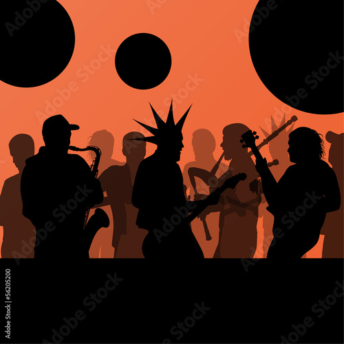 Rock concert various musicians landscape background illustration