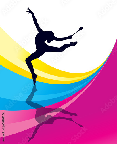 Rhythmic Gymnastics woman with clubs vector background