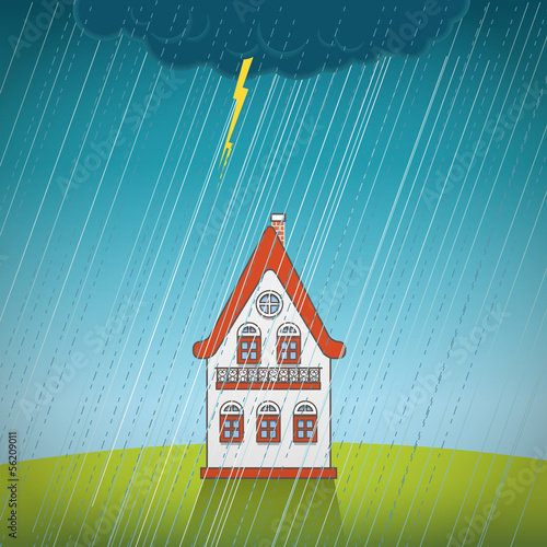 Vintage lonely house on the rain