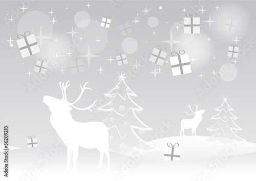 Noël - Rennes et cadeaux qui tombent du ciel - fond gris photo