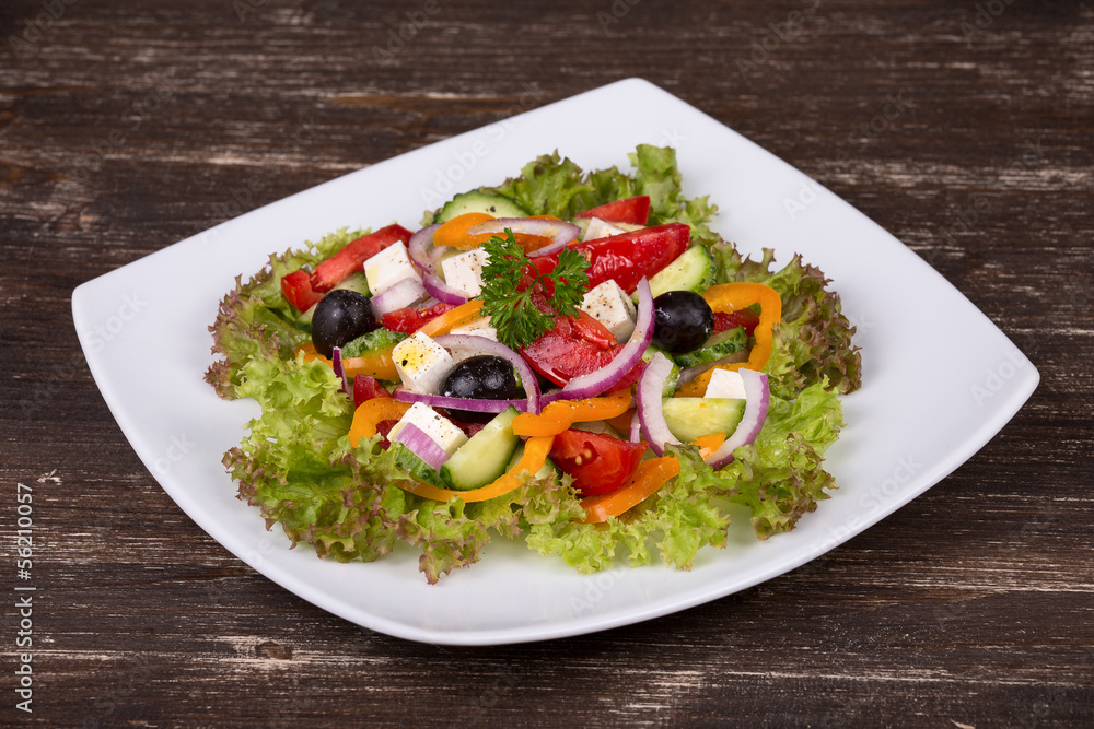 Fresh vegetable greek salad, close up Fresh vegetable greek salad, close up