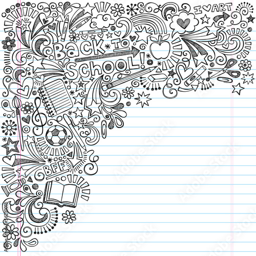 Back to School Inky Doodles Vector on Notebook Paper Background