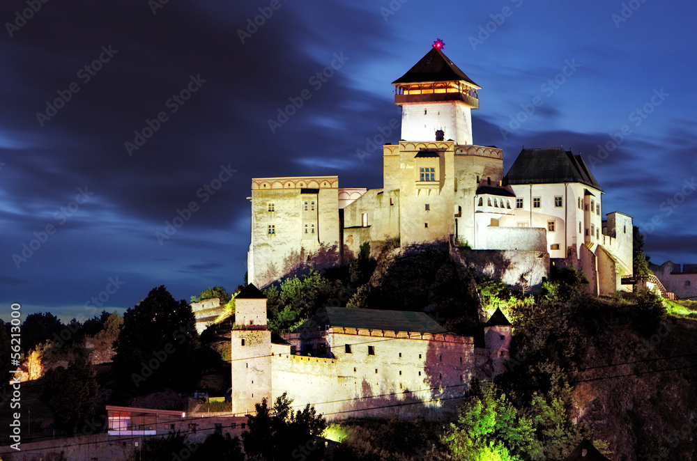 Castle in Trencin at night, Slovakia