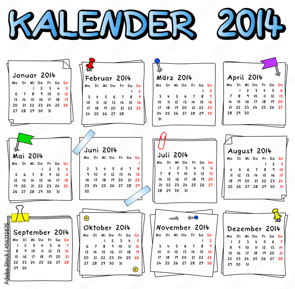 Kalender 2014 Stock-Vektorgrafik | Adobe Stock