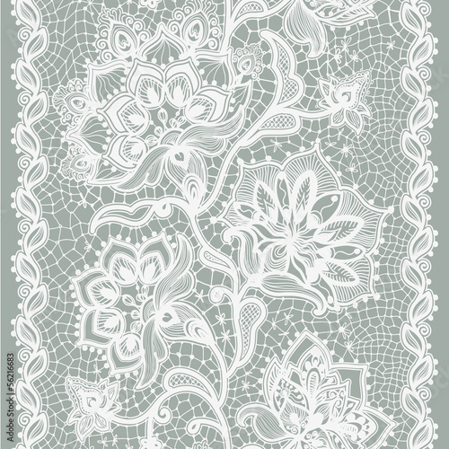 Abstract lace ribbon seamless pattern with elements flowers.