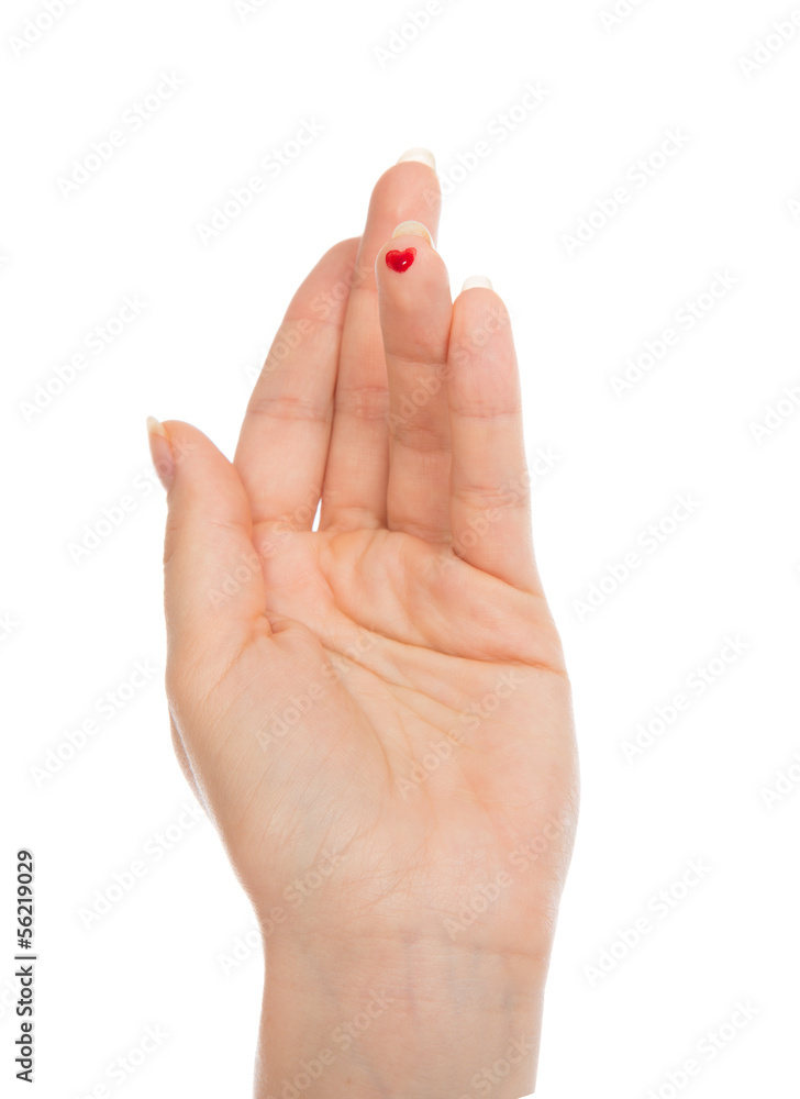 Flesh blood wound heart sign from diabetes patient finger
