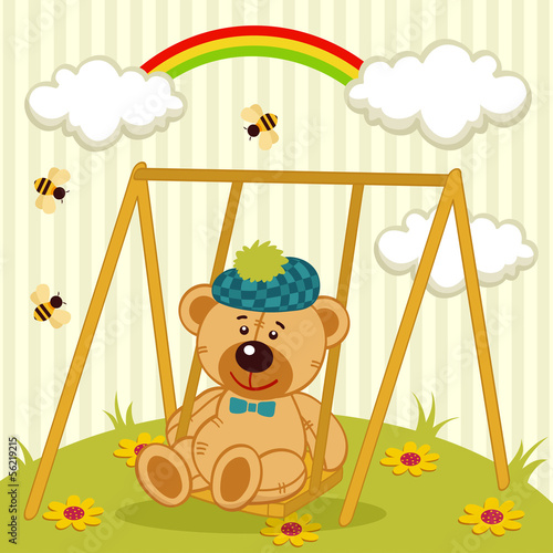 teddy bear on swing - ector illustration