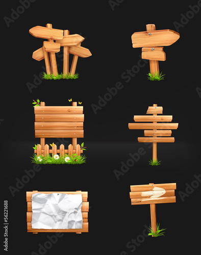 Wooden signs set on black