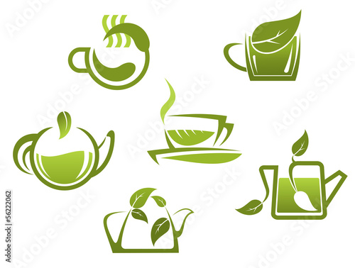 Green tea symbols and icons