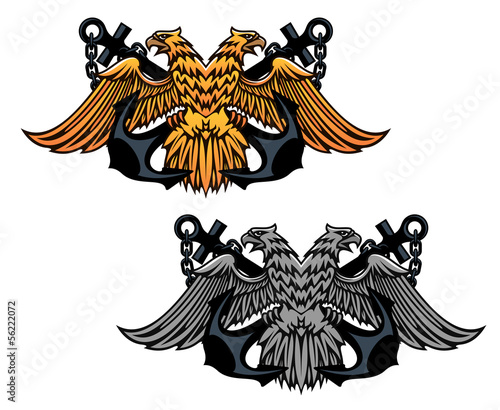 Double head eagle with vintage anchor