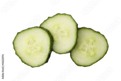Fresh cut cucumber isolated on white background, close up