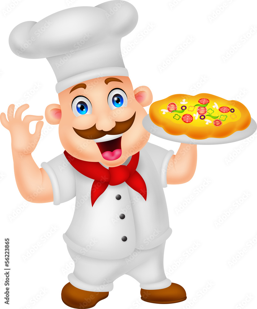 Cartoon Chef Character With Pizza Cartoon Chef Character With Pizza