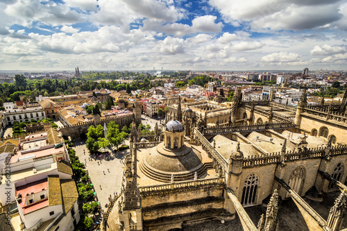 Panoramic view from the La Giralda tower of Seville Cathedral.