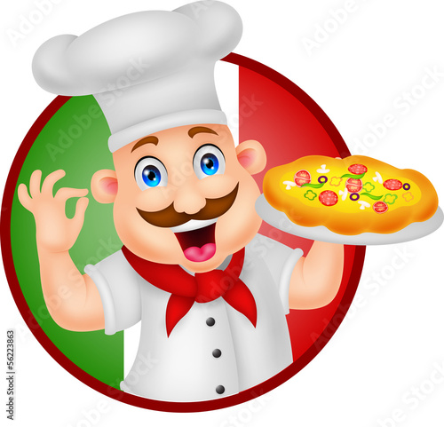 Cartoon Chef Character With Pizza