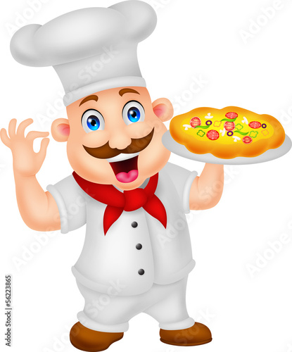 Cartoon Chef Character With Pizza