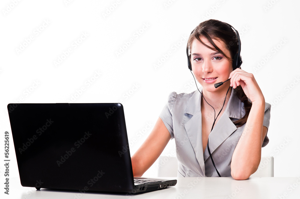 beautiful girl with a laptop and headset beautiful girl with a laptop and headset