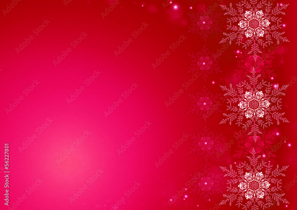 Snowflakes on red snow background. Space for text