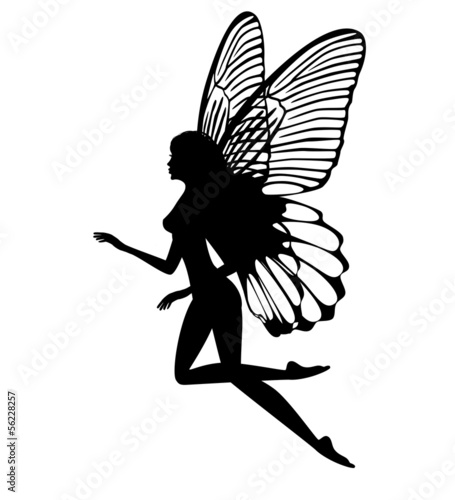 Silhouette of a fairy isolated on white background