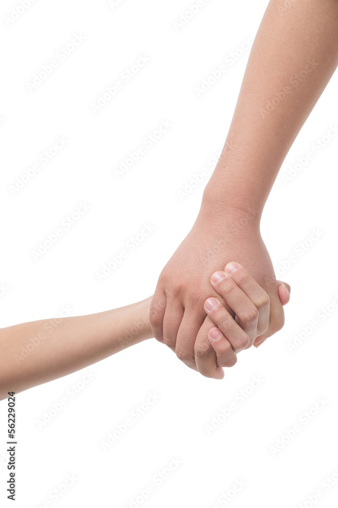 Holding hands. Close-up of child and adult person holding hands Holding hands. Close-up of child and adult person holding hands