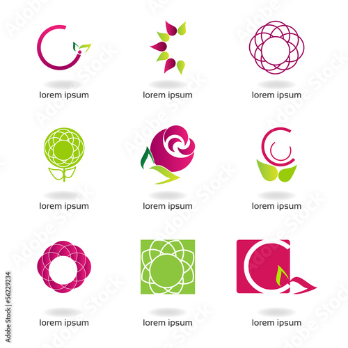 Graphic design - set with flowers of different colors and shapes