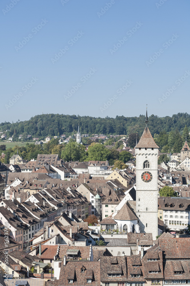 Schaffhausen, historische Altstadt, mit Kirche, Rhein, Schweiz