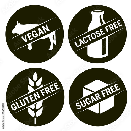 4 black symbols gluten free, sugar free lactose free vegan