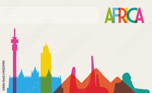 Diversity monuments of Africa, famous landmark colors transparen